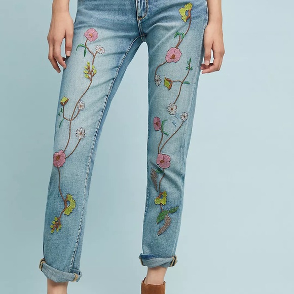 Pilcro & the Letterpress Floral-Bordado Novio Embroidered Boyfriend Jeans US 28 - Picture 4 of 16